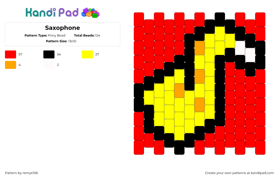 Saxophone - Pony Bead Pattern by remyx106 on Kandi Pad - red