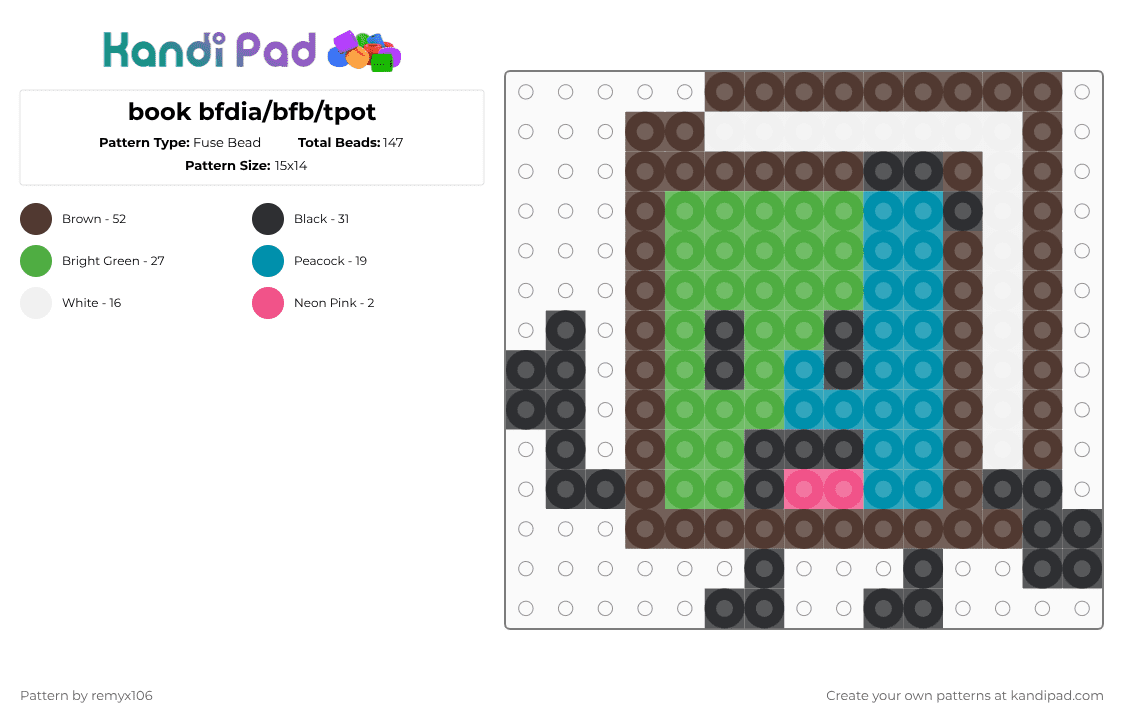 book bfdia/bfb/tpot - Fuse Bead Pattern by remyx106 on Kandi Pad - brown,green