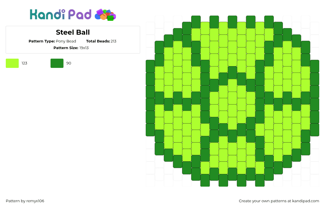 Steel Ball - Pony Bead Pattern by remyx106 on Kandi Pad - green,jojos bizarre adventure,jojo,gyro,ball,anime