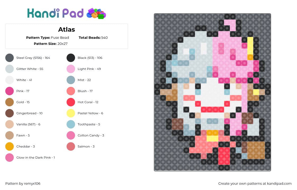 Atlas - Fuse Bead Pattern by remyx106 on Kandi Pad - gray,pink
