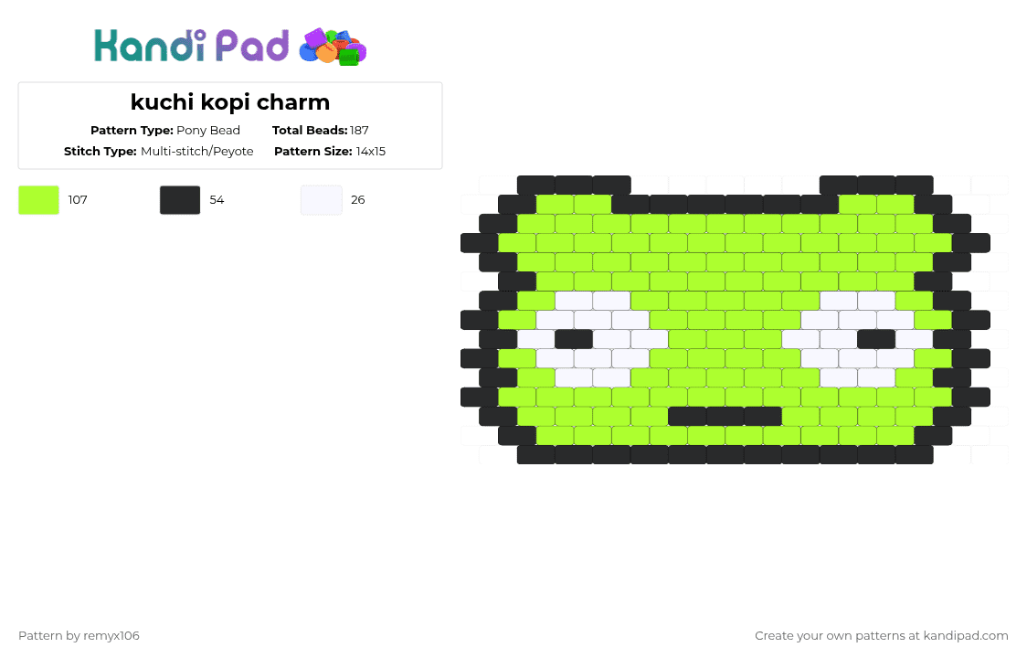 kuchi kopi charm - Pony Bead Pattern by remyx106 on Kandi Pad - green