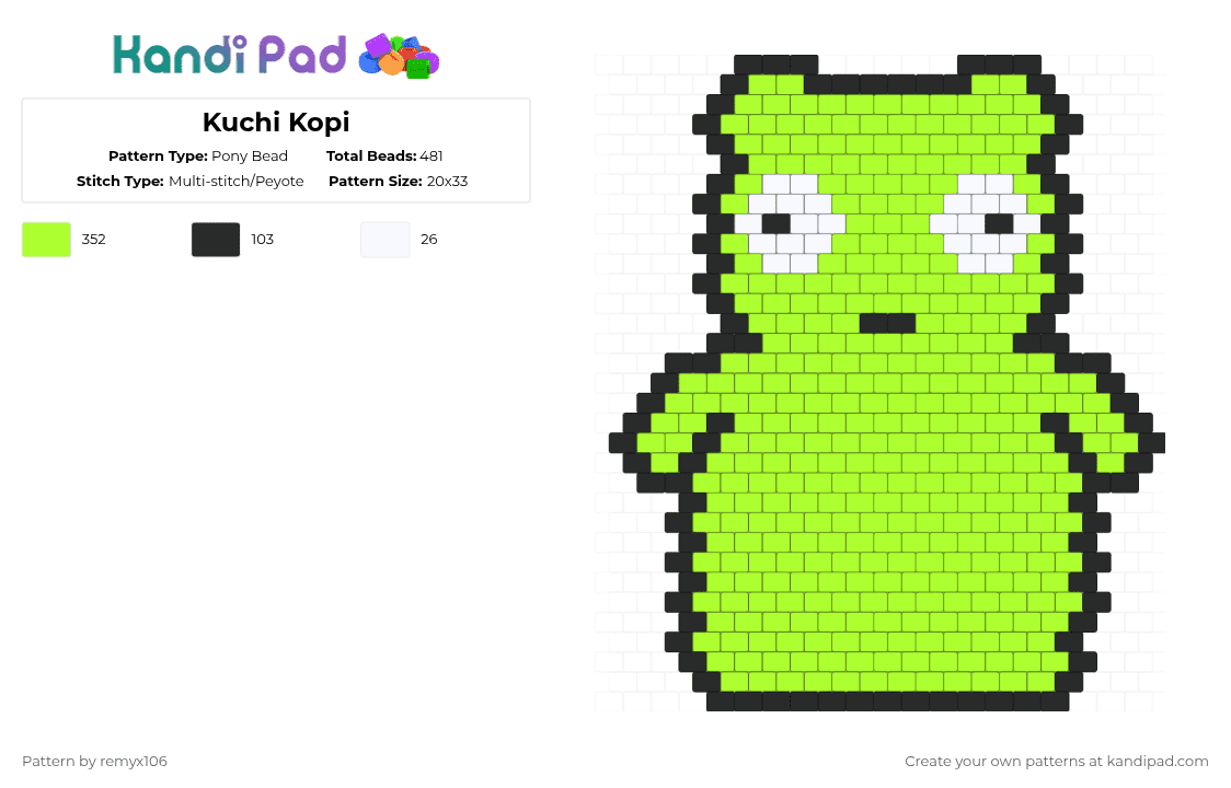 Kuchi Kopi - Pony Bead Pattern by remyx106 on Kandi Pad - green