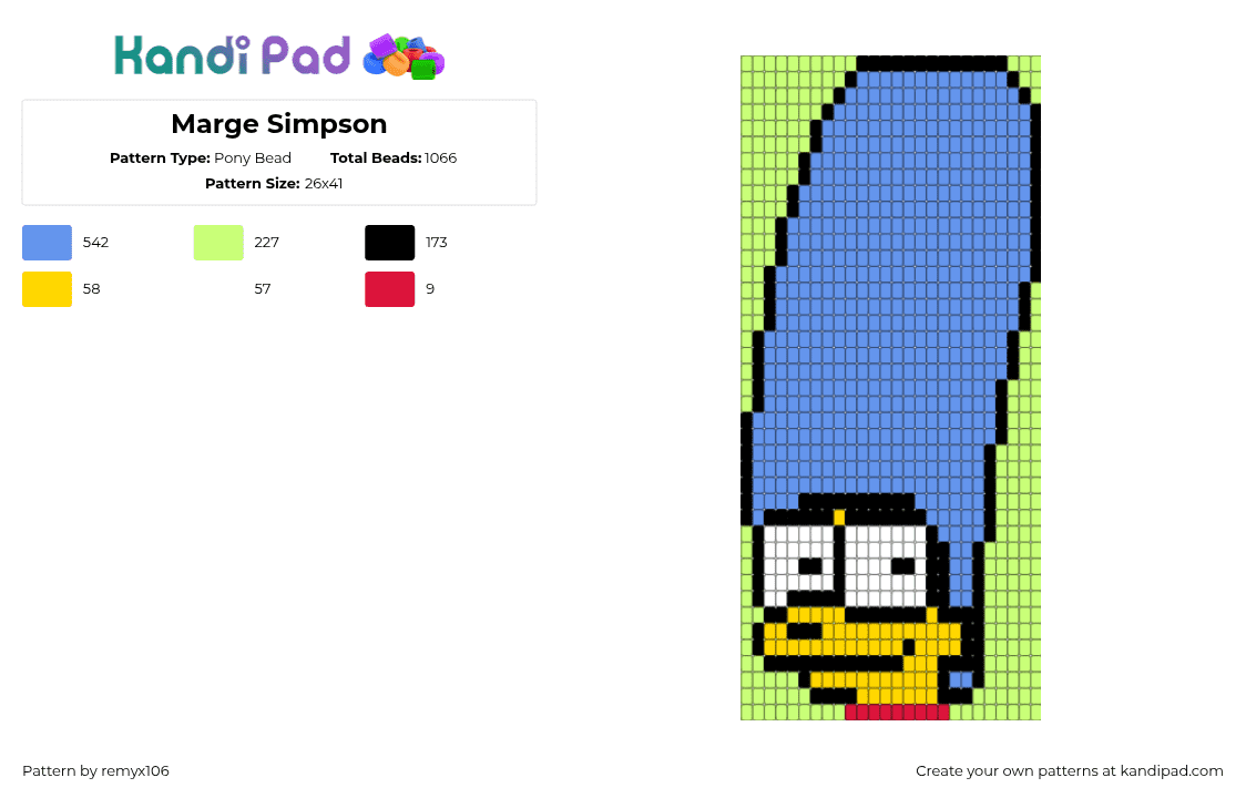 Marge Simpson - Pony Bead Pattern by remyx106 on Kandi Pad - light blue,yellow,simpsons,marge,marge simpson,simpson,cartoon,show,character
