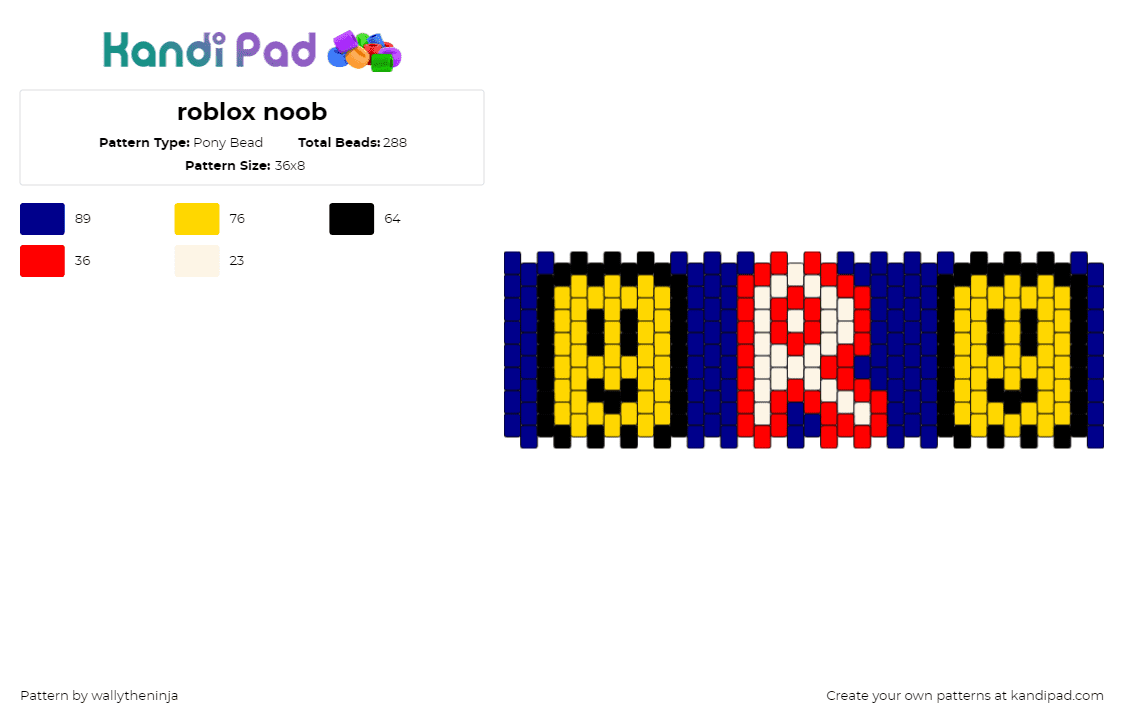 roblox noob - Pony Bead Pattern by wallytheninja on Kandi Pad - noob,roblox,logo,video game,cuff,yellow,blue,red