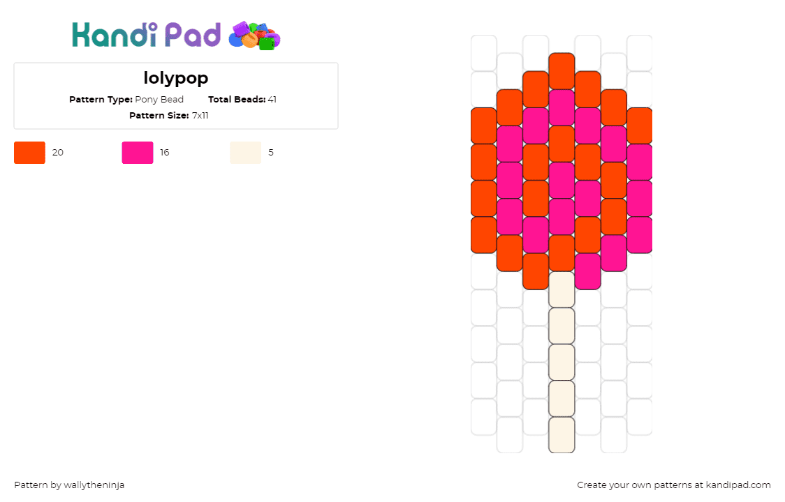 lolypop - Pony Bead Pattern by wallytheninja on Kandi Pad - lollipop,sucker,candy,swirl,charm,sweet,dessert,pink,orange