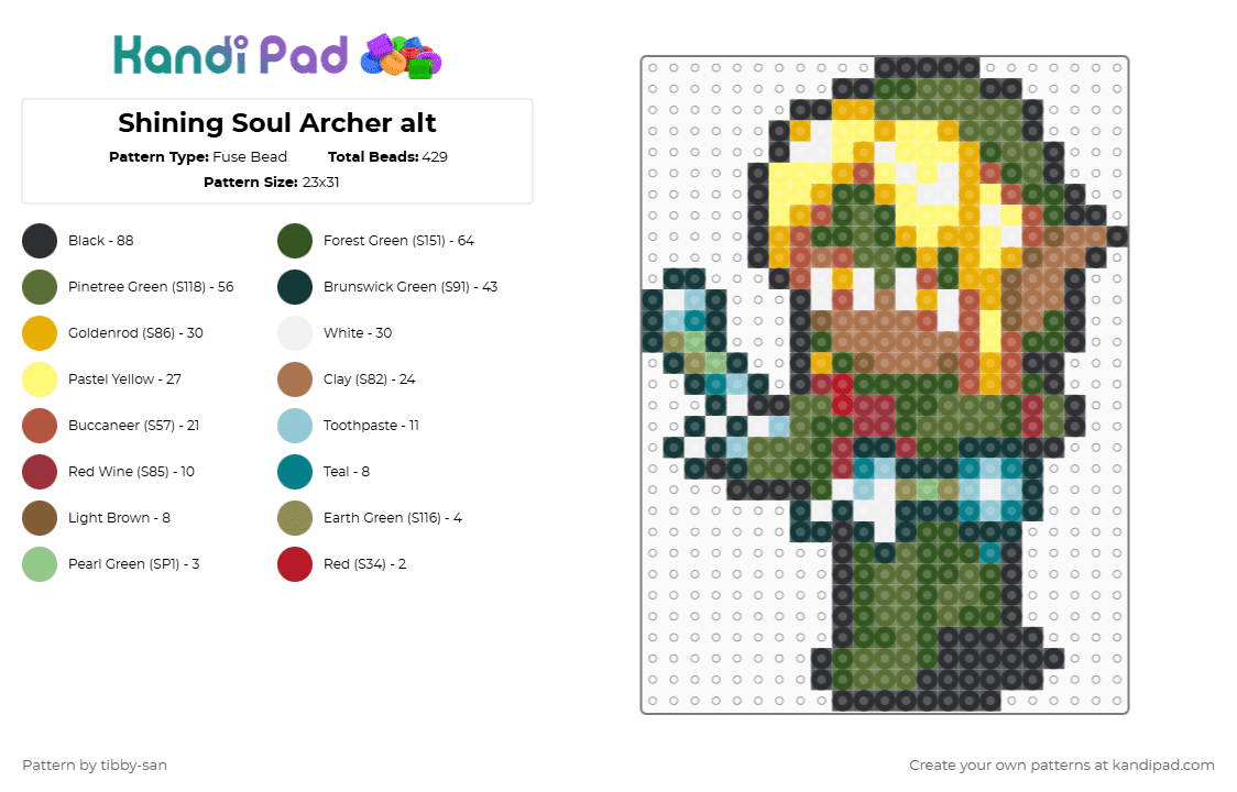 Shining Soul Archer alt - Fuse Bead Pattern by tibby-san on Kandi Pad - gold