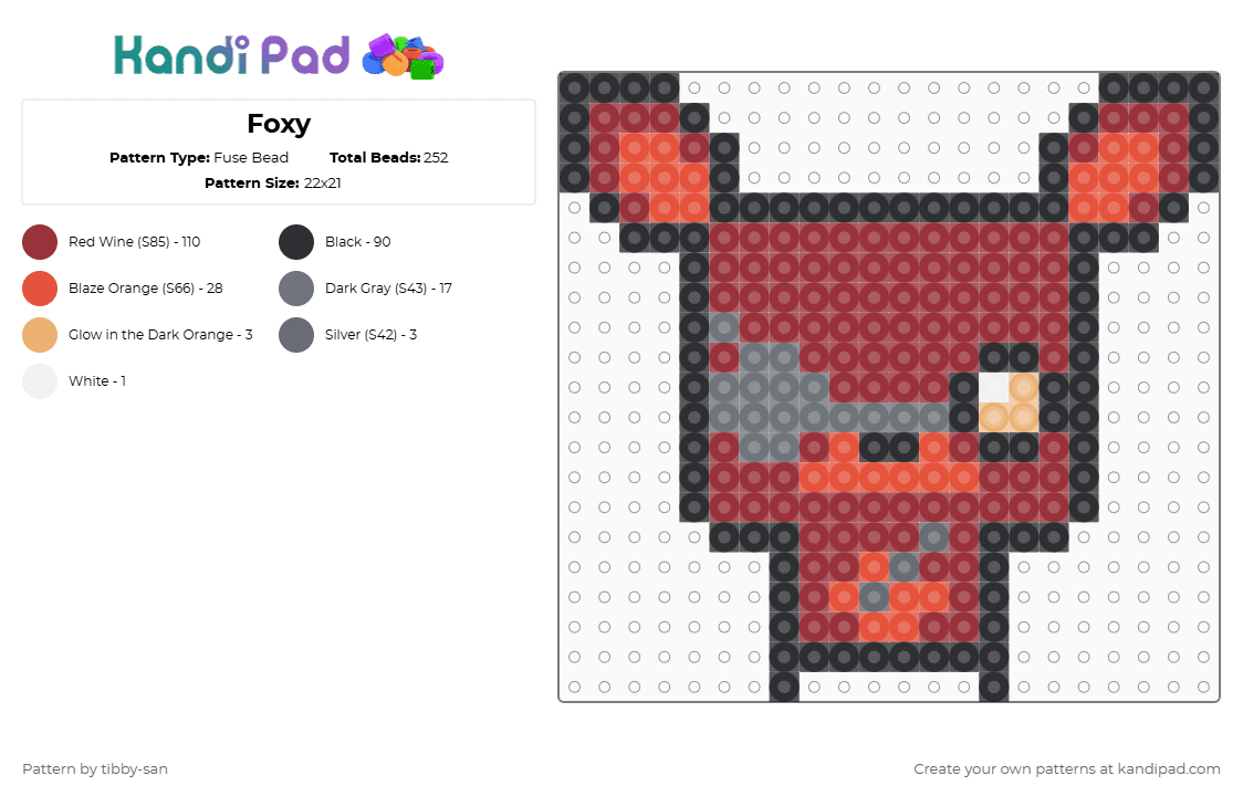 Foxy Fuse Bead Pattern - Kandi Pad | Kandi Patterns, Fuse Bead Patterns ...