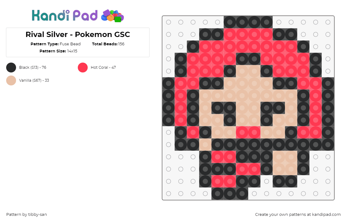 Rival Silver - Pokemon GSC - Fuse Bead Pattern by tibby-san on Kandi Pad - silver,pokemon,trainer,character,gaming,tan,red,pink