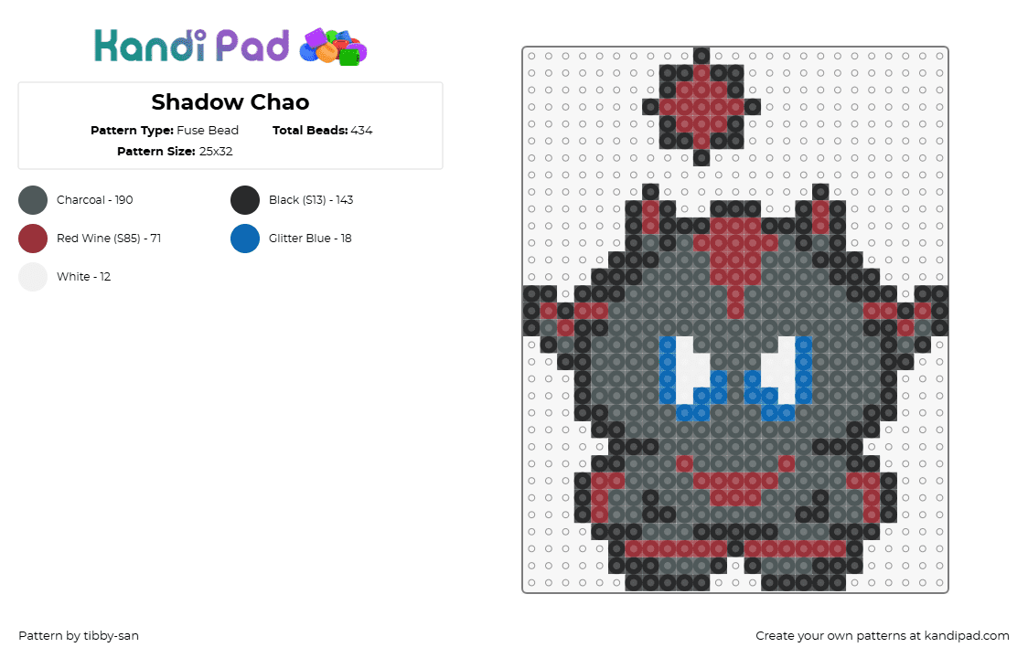 Shadow Chao - Fuse Bead Pattern by tibby-san on Kandi Pad - chao,shadow,sonic the hedgehog,character,sega,video game,black,red