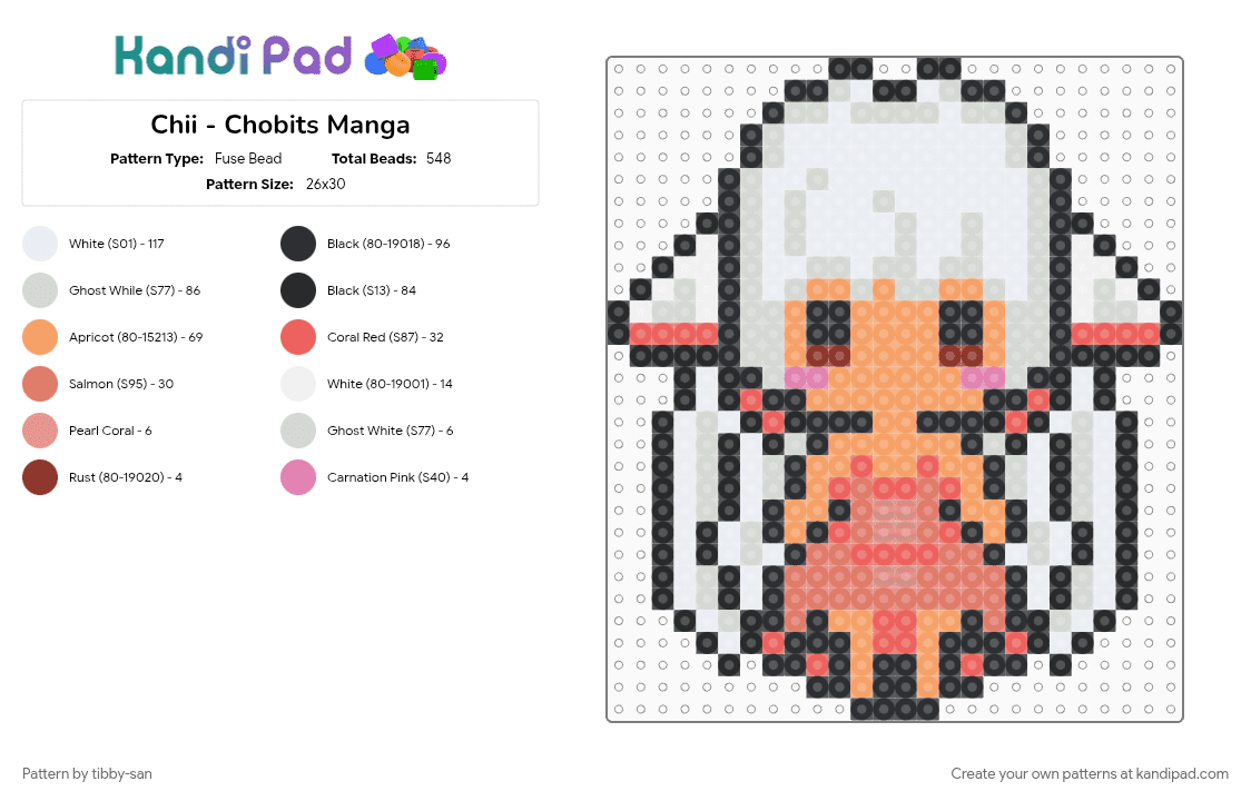 Chii - Chobits Manga - Fuse Bead Pattern by tibby-san on Kandi Pad - chi, chibi, chii, chobits, cute, manga, orange, red, white