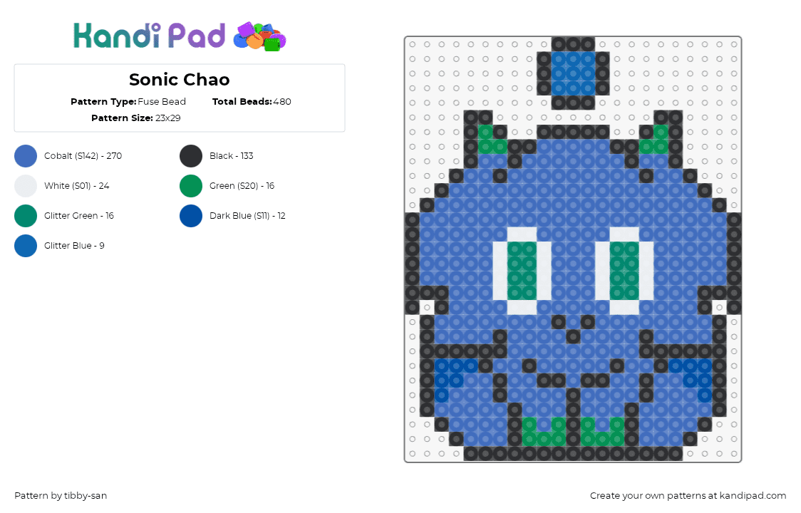 Sonic Chao - Fuse Bead Pattern by tibby-san on Kandi Pad - chao,sonic the hedgehog,character,sega,video game,blue,green