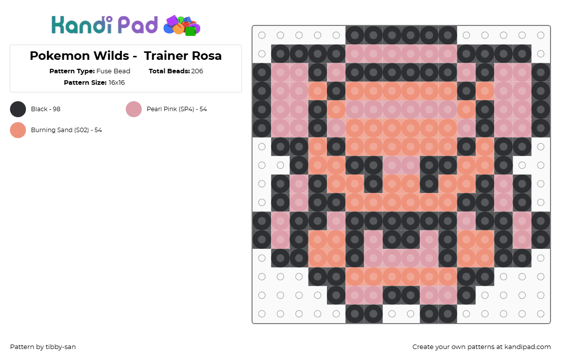 Pokemon Wilds -  Trainer Rosa - Fuse Bead Pattern by tibby-san on Kandi Pad - orange, pink