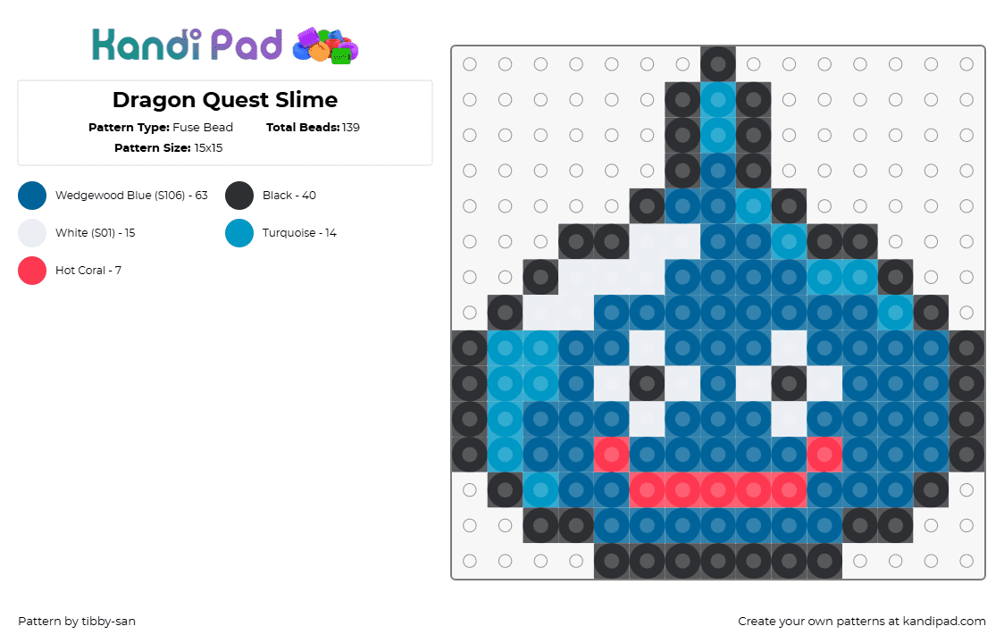 Dragon Quest Slime - Fuse Bead Pattern by tibby-san on Kandi Pad - slime,dragon quest,spots,face,smile,video game,blue