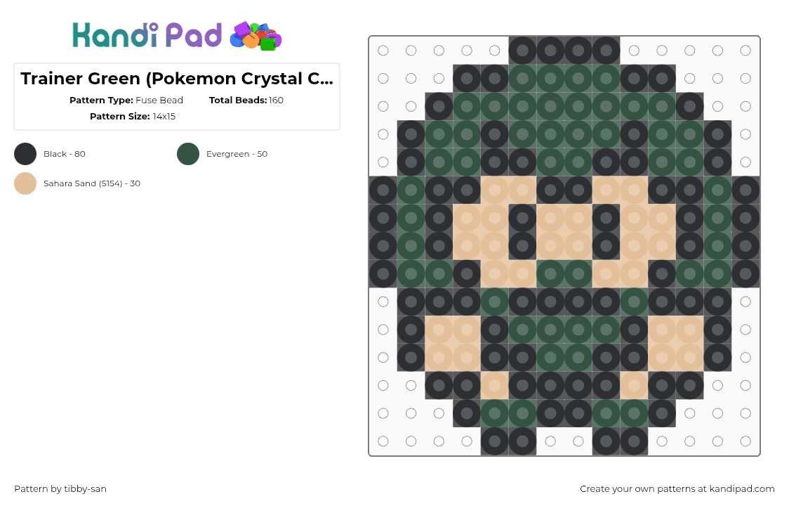 Trainer Green (Pokemon Crystal Clear) - Fuse Bead Pattern by tibby-san on Kandi Pad - beige,gray