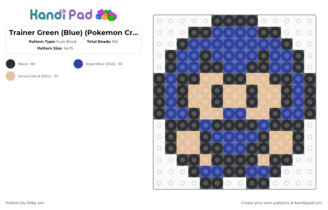 Trainer Green (Blue) (Pokemon Crystal Clear) - Fuse Bead Pattern by tibby-san on Kandi Pad - beige,purple