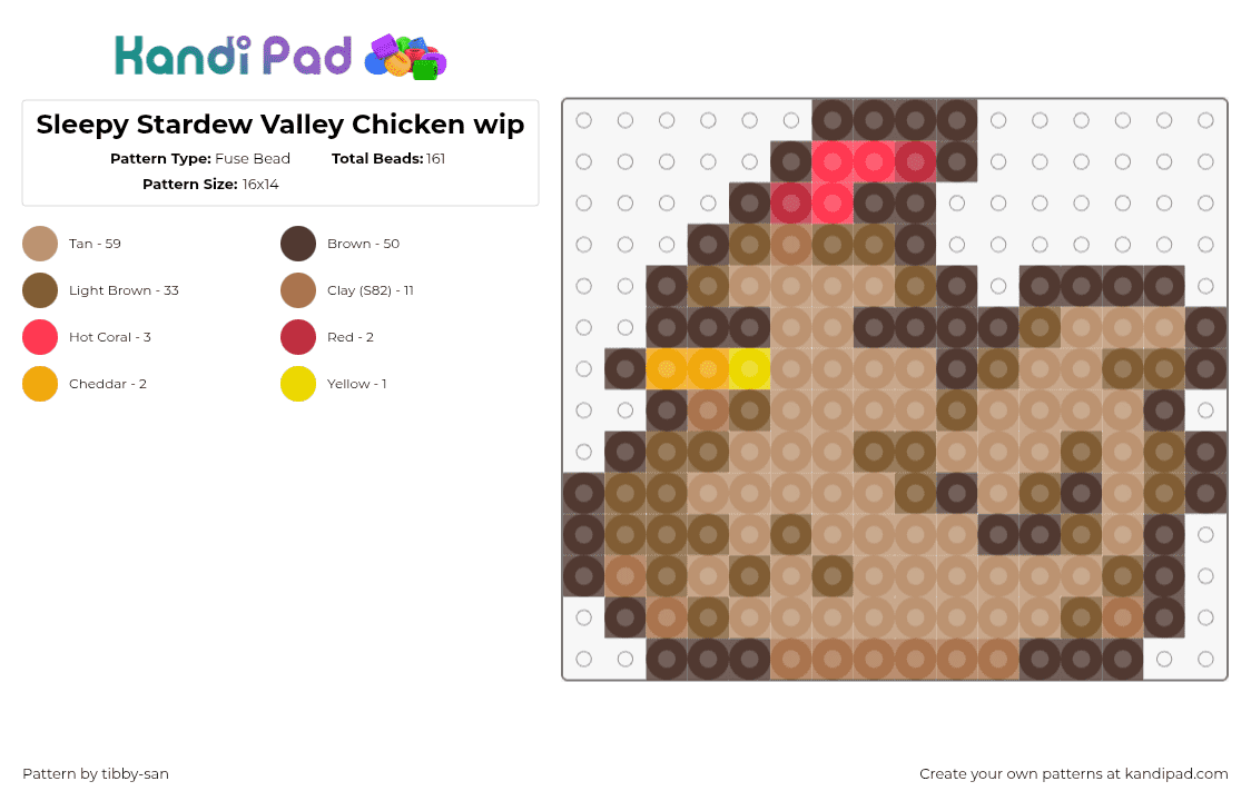 Sleepy Stardew Valley Chicken - Fuse Bead Pattern by tibby-san on Kandi Pad - chicken,stardew valley,bird,animal,video game,farm,brown,tan