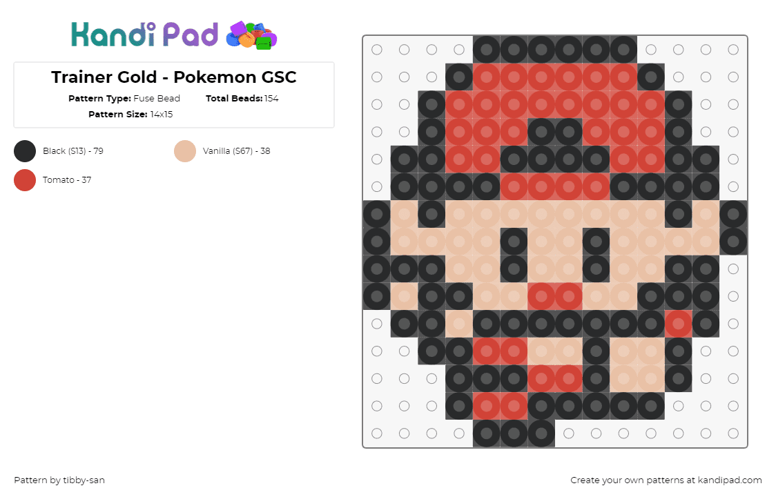 Trainer Gold - Pokemon GSC - Fuse Bead Pattern by tibby-san on Kandi Pad - gold,pokemon,trainer,character,gaming,tan,red