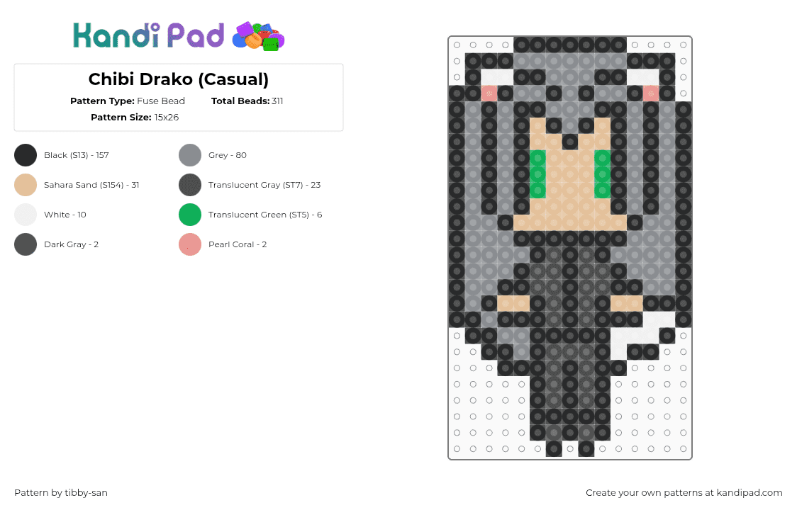 Chibi Drako (Casual) - Fuse Bead Pattern by tibby-san on Kandi Pad - black,gray