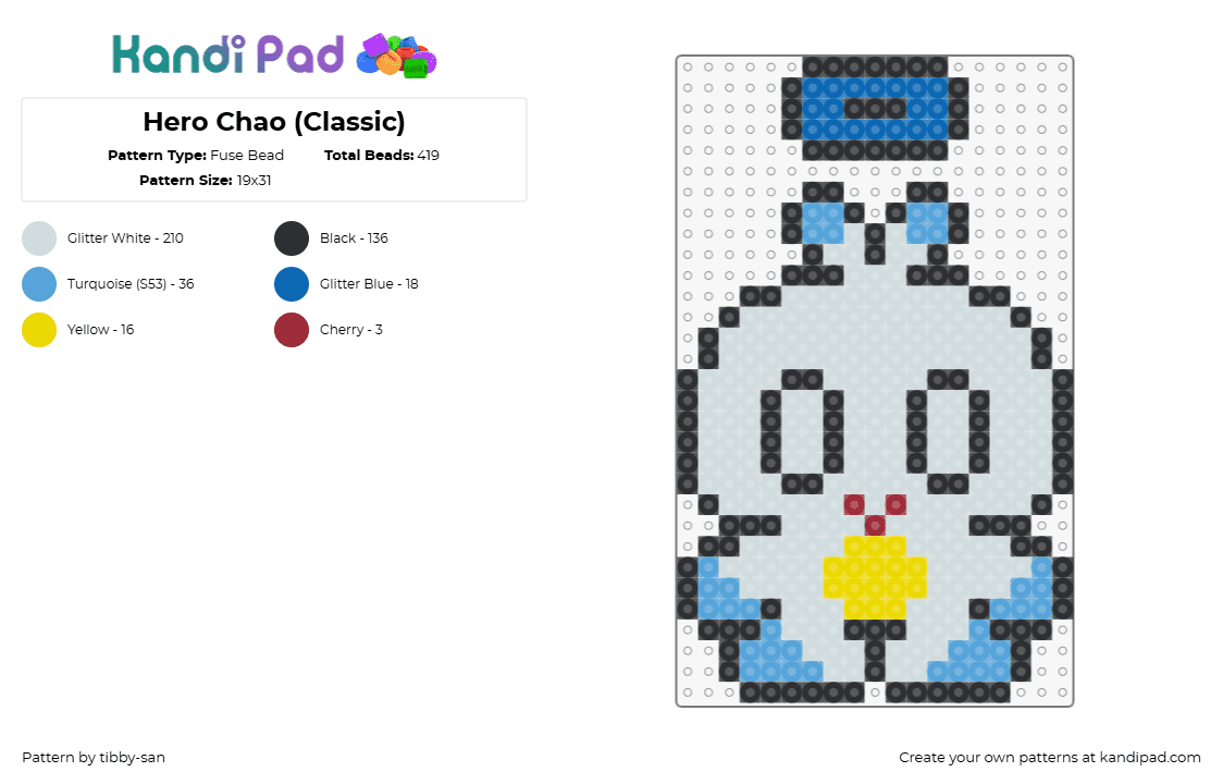 Hero Chao (Classic) - Fuse Bead Pattern by tibby-san on Kandi Pad - chao,hero,sonic the hedgehog,halo,character,sega,video game,light blue