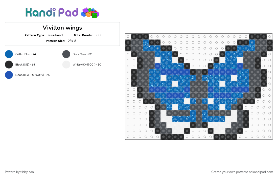 Polar Vivillon wings - Fuse Bead Pattern by tibby-san on Kandi Pad - blue, butterfly, gray, pokemon, polar, polar vivillon, vivillon