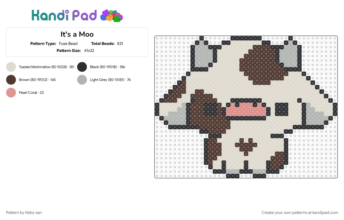 It\'s a Moo - Fuse Bead Pattern by tibby-san on Kandi Pad - beige, cow, cute, kawaii, moo