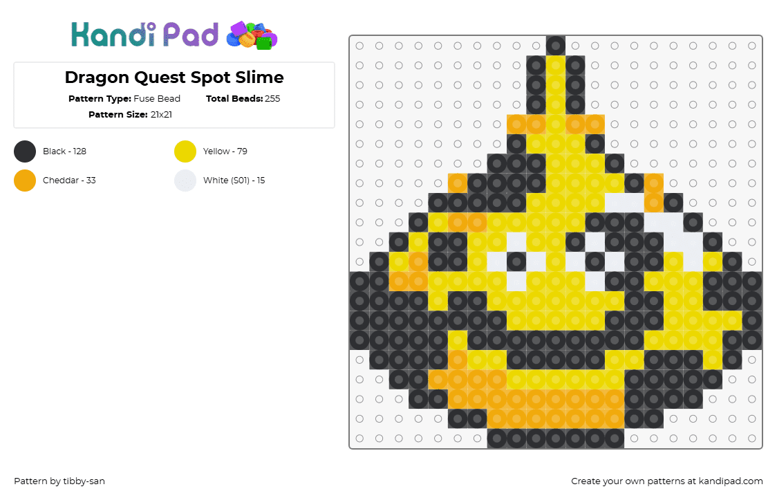 Dragon Quest Spot Slime - Fuse Bead Pattern by tibby-san on Kandi Pad - mottle slime,dragon quest,spots,face,smile,video game,yellow,black