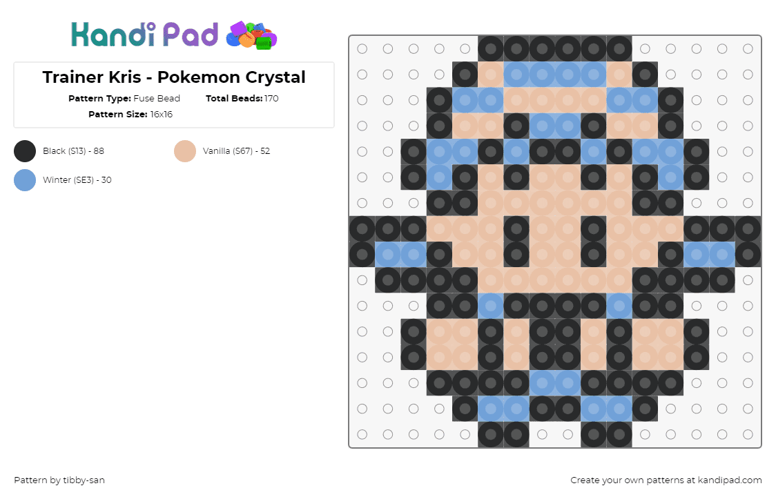 Trainer Kris - Pokemon Crystal - Fuse Bead Pattern by tibby-san on Kandi Pad - kris,pokemon,trainer,character,gaming,tan,light blue