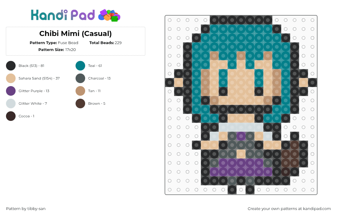 Chibi Mimi (Casual) - Fuse Bead Pattern by tibby-san on Kandi Pad - 