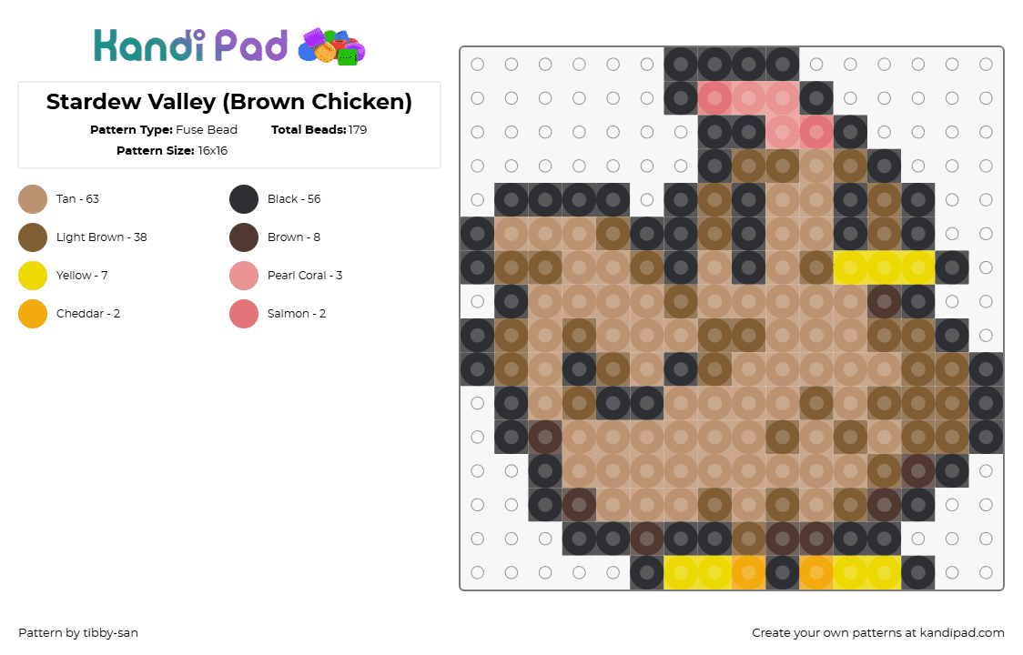 Stardew Valley (Brown Chicken) - Fuse Bead Pattern by tibby-san on Kandi Pad - chicken,stardew valley,bird,animal,video game,farm,brown