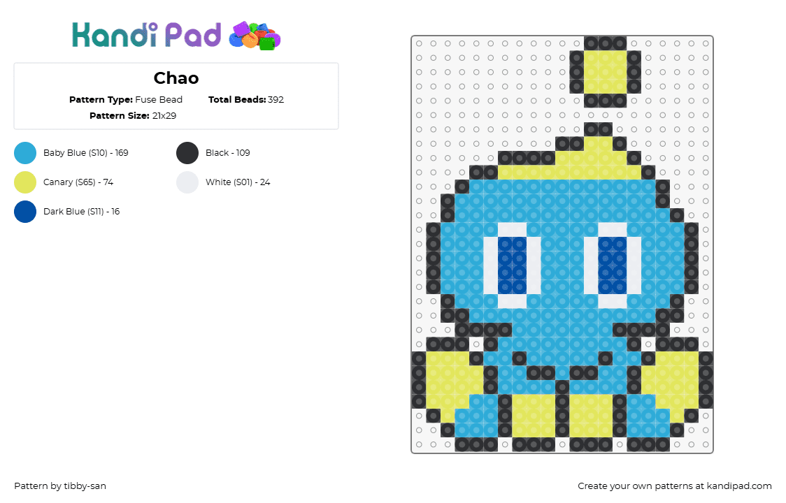 Chao - Fuse Bead Pattern by tibby-san on Kandi Pad - chao,sonic the hedgehog,sega,cute,character,video game,light blue,yellow