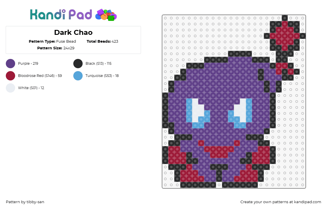 Dark Chao - Fuse Bead Pattern by tibby-san on Kandi Pad - chao,dark,sonic the hedgehog,character,sega,video game,purple,red