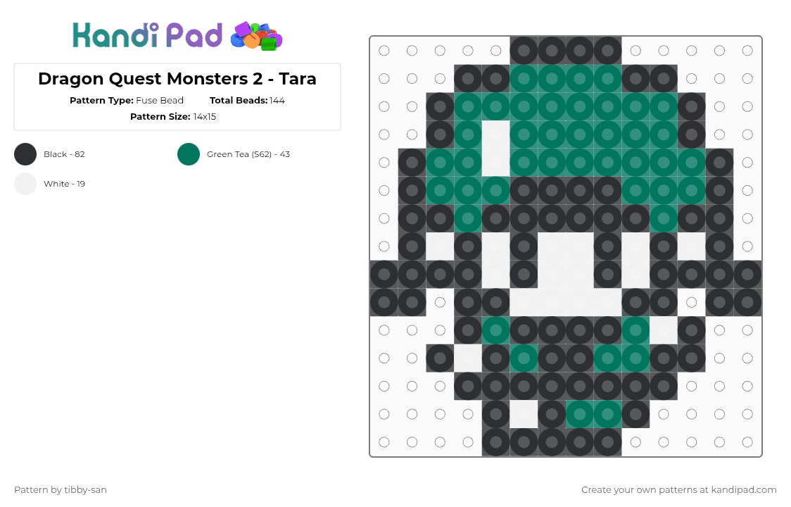 Dragon Quest Monsters 2 - Tara - Fuse Bead Pattern by tibby-san on Kandi Pad - white,teal,tara,dragon,quest,dragonquest