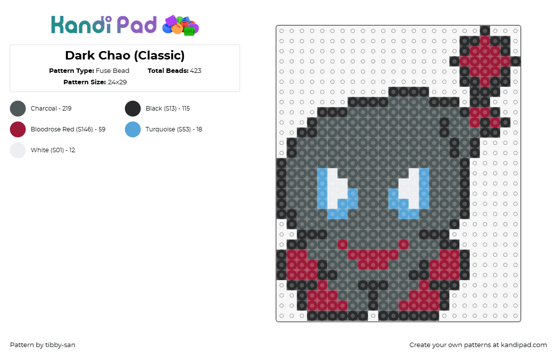 Dark Chao (Classic) - Fuse Bead Pattern by tibby-san on Kandi Pad - chao,dark,sonic the hedgehog,character,sega,video game,black,red