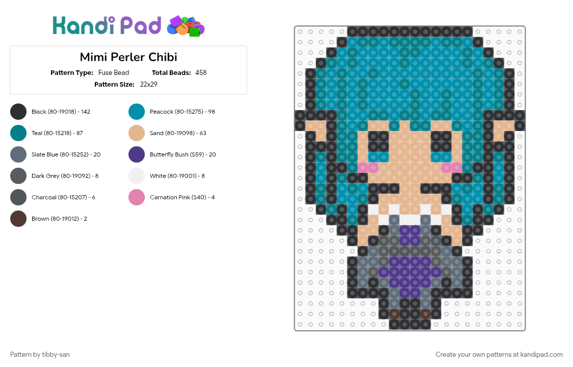 Mimi Perler Chibi - Fuse Bead Pattern by tibby-san on Kandi Pad - beige, teal