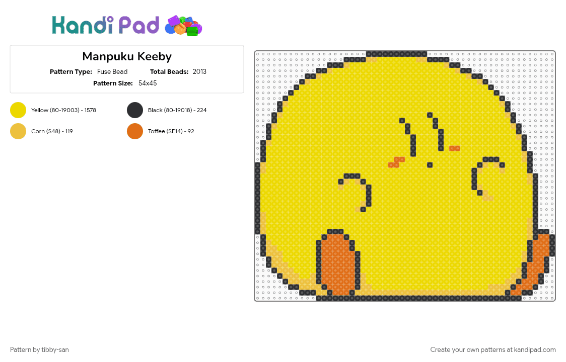 Manpuku Keeby - Fuse Bead Pattern by tibby-san on Kandi Pad - cute, fat, keeby, kirby, manpuku, nintendo, video game, yellow