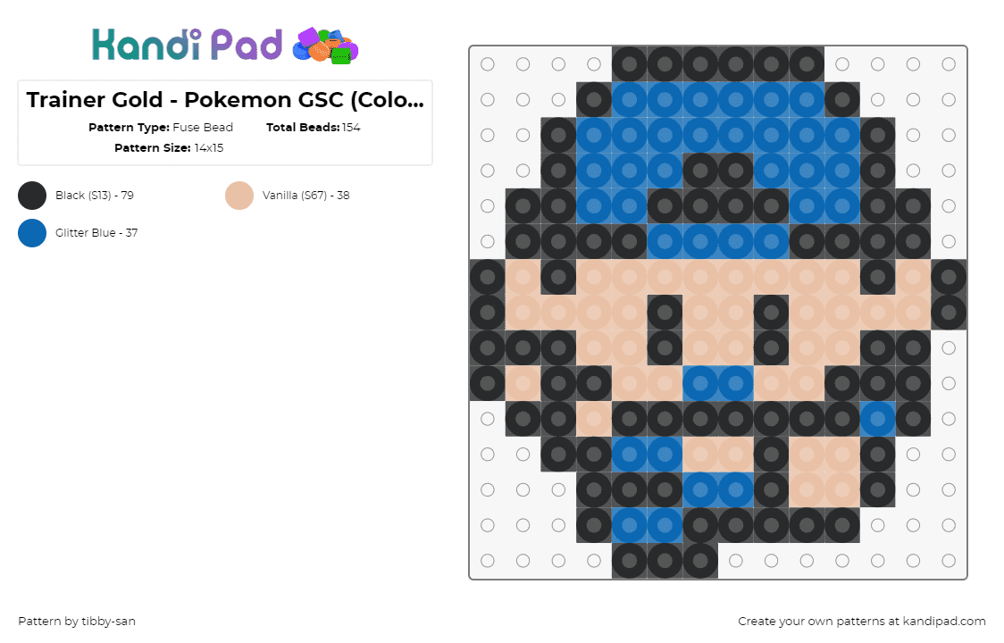 Trainer Gold - Pokemon GSC (Color Glitch) - Fuse Bead Pattern by tibby-san on Kandi Pad - gold,pokemon,trainer,character,gaming,tan,blue