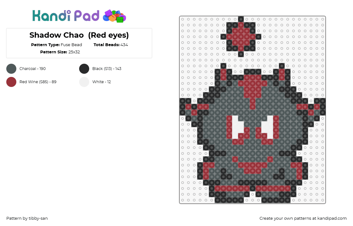 Shadow Chao  (Red eyes) - Fuse Bead Pattern by tibby-san on Kandi Pad - chao,shadow,sonic the hedgehog,character,sega,video game,black,red