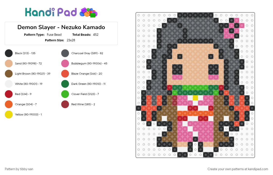 Demon Slayer - Nezuko Kamado - Fuse Bead Pattern by tibby-san on Kandi Pad - beige, gray, pink, tan