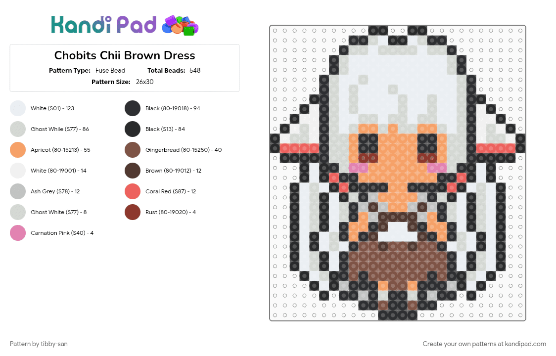 Chobits Chii Brown Dress - Fuse Bead Pattern by tibby-san on Kandi Pad - brown, chibi, chii, chobits, computer, cute, dress, orange, persocom, tan, white