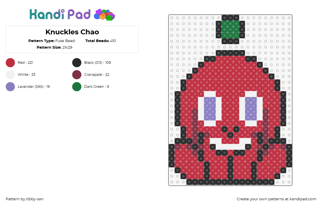 Knuckles Chao - Fuse Bead Pattern by tibby-san on Kandi Pad - chao,knuckles,sonic the hedgehog,sega,character,video game,cute,red