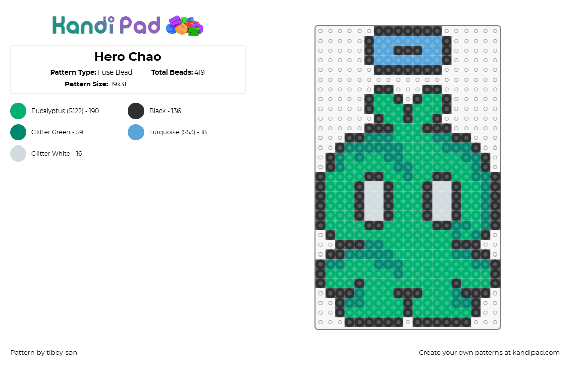 Hero Chao - Fuse Bead Pattern by tibby-san on Kandi Pad - chao,hero,sonic the hedgehog,halo,character,sega,video game,green