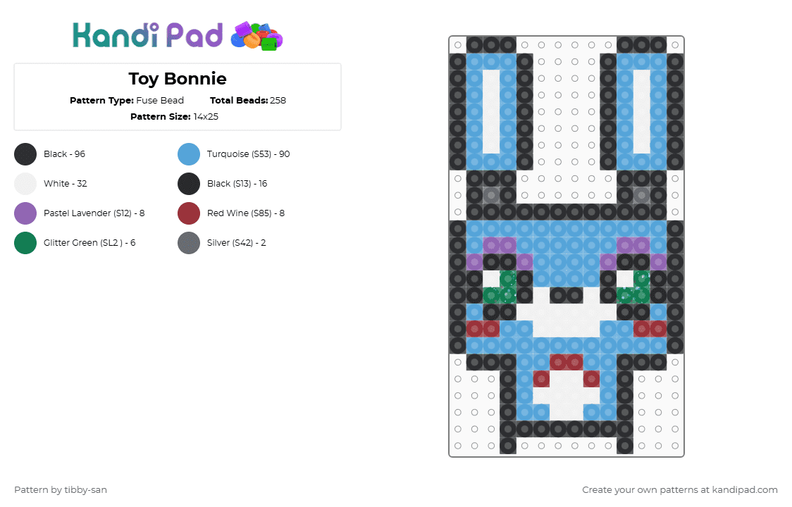 Toy Bonnie - Fuse Bead Pattern by tibby-san on Kandi Pad - black,light blue