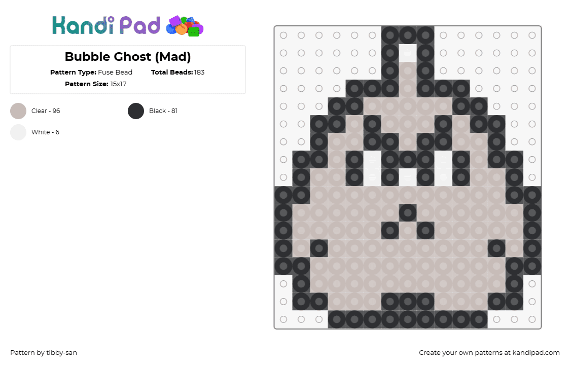 Bubble Ghost (Mad) - Fuse Bead Pattern by tibby-san on Kandi Pad - bubble ghost,atari,retro,character,charm,video game,classic,gray,black