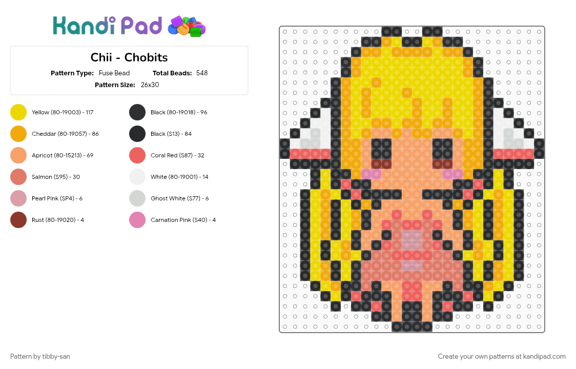 Chii - Chobits Anime - Fuse Bead Pattern by tibby-san on Kandi Pad - chi, chibi, chii, chobits, cute, elda, freya, orange, perler, yellow