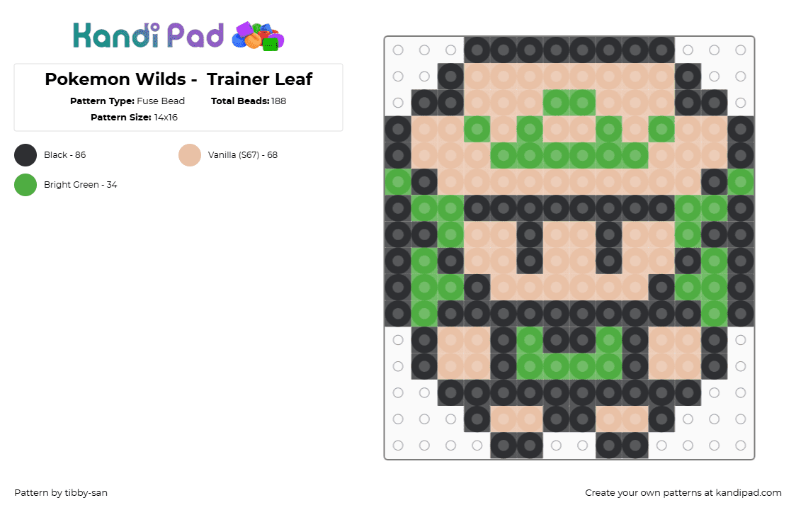 Pokemon Wilds -  Trainer Leaf - Fuse Bead Pattern by tibby-san on Kandi Pad - beige,green
