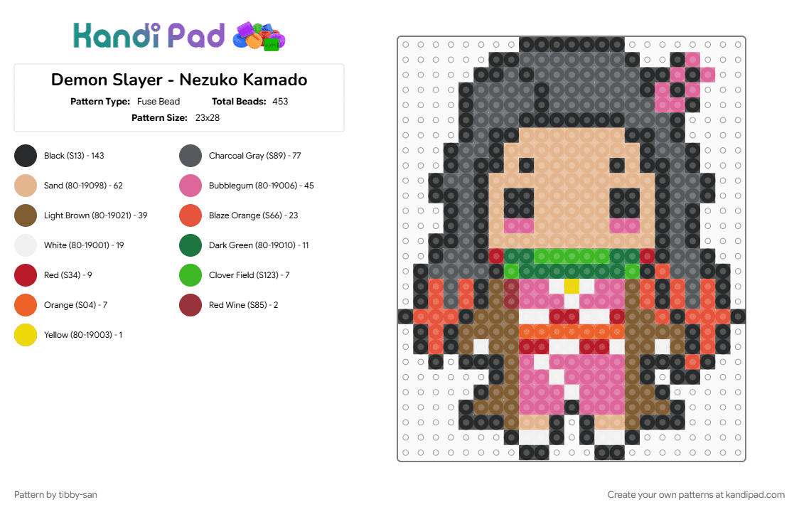 Demon Slayer - Nezuko Kamado - Fuse Bead Pattern by tibby-san on Kandi Pad - beige, colorful, gray, red