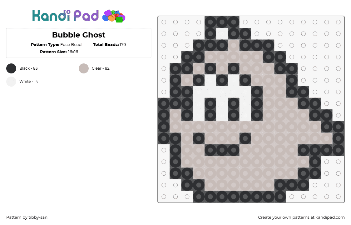 Bubble Ghost - Fuse Bead Pattern by tibby-san on Kandi Pad - bubble ghost,atari,retro,character,smile,charm,video game,classic,gray,black