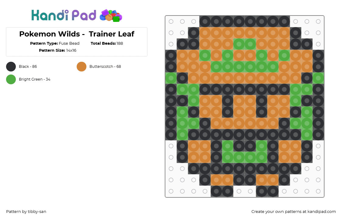 Pokemon Wilds -  Trainer Leaf - Fuse Bead Pattern by tibby-san on Kandi Pad - 