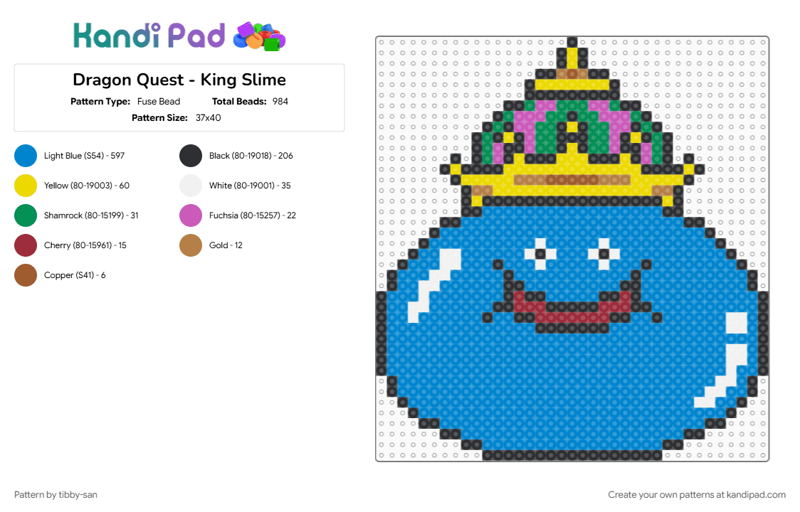 Dragon Quest - King Slime - Fuse Bead Pattern by tibby-san on Kandi Pad - blue