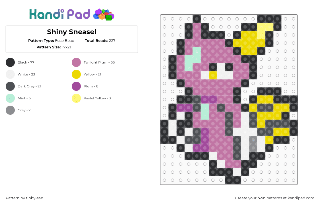 Shiny Sneasel - Fuse Bead Pattern by tibby-san on Kandi Pad - pink